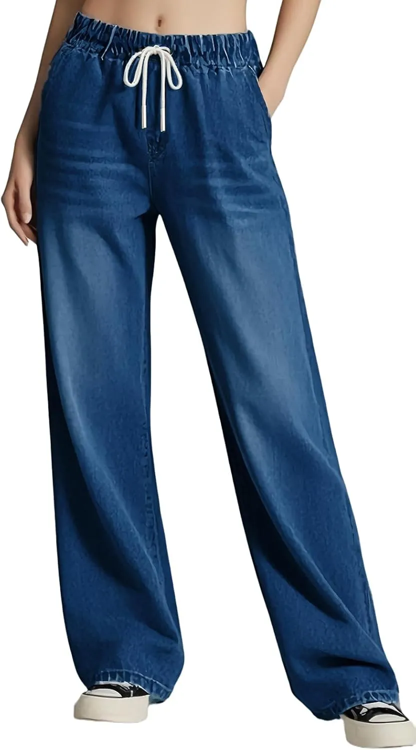 Straight Leg Jeans for Women,High Waisted Wide Leg Loose Microelastic Wide Leg Denim Pants