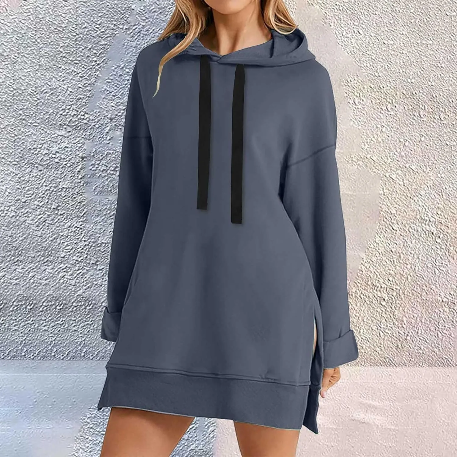 The Warmy Oversized Hoodie,Casual Oversized Hoodie Dress For Women Pullover Long Sweatshirt Split Hem With Pockets