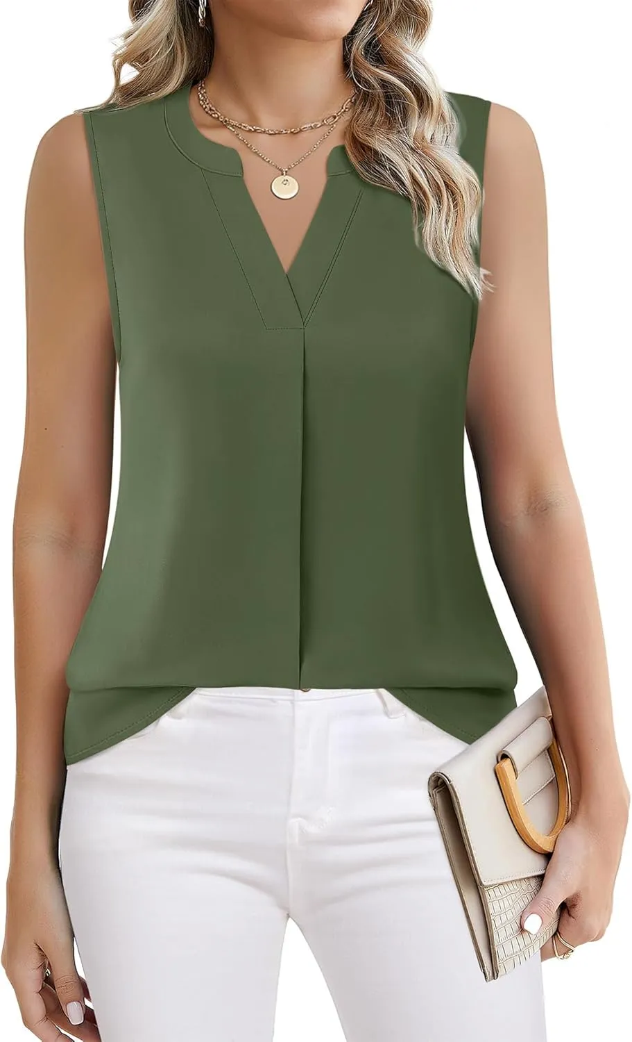 Timeson Women's Chiffon V Neck Sleeveless Blouse Tops Office Work Shirts