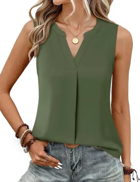 Timeson Women's Chiffon V Neck Sleeveless Blouse Tops Office Work Shirts