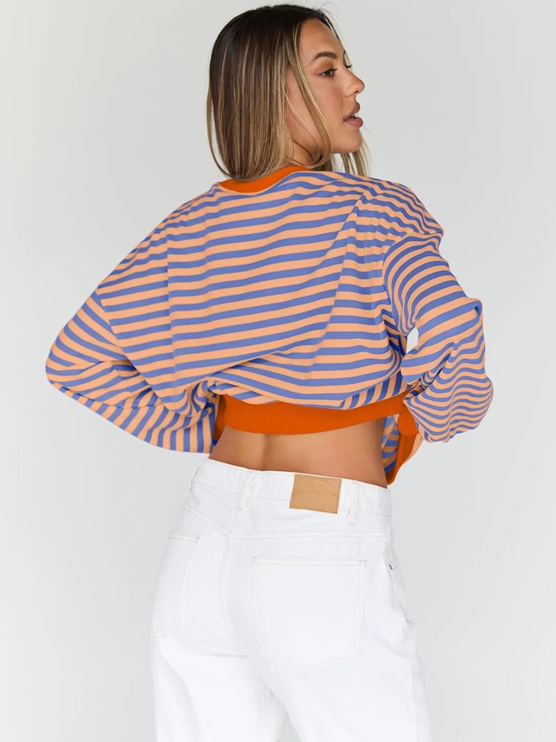 Trendy Queen Oversized Sweatshirt for Women 2025 Summer Crewneck Striped Long Sleeve Shirts Hoodies Cute Top Y2K Outfits