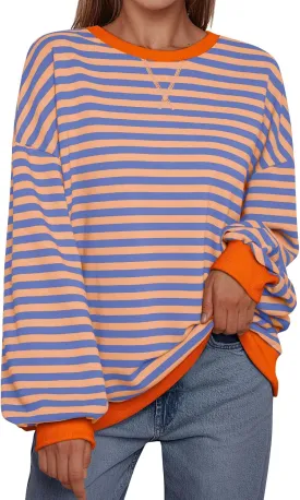 Trendy Queen Oversized Sweatshirt for Women 2025 Summer Crewneck Striped Long Sleeve Shirts Hoodies Cute Top Y2K Outfits