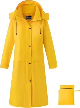 Ubon Women's Rain Coat Waterproof with Hood Long Raincoat Packable Rain Jacket Casual Windbreaker