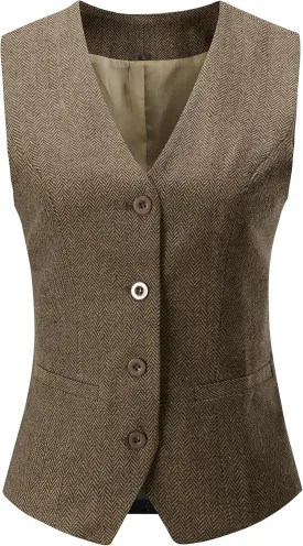 V VOCNI Women's Fully Lined 4 Button V-Neck Economy Dressy Suit Vest Waistcoat