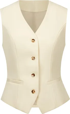 V VOCNI Women's Fully Lined 4 Button V-Neck Economy Dressy Suit Vest Waistcoat