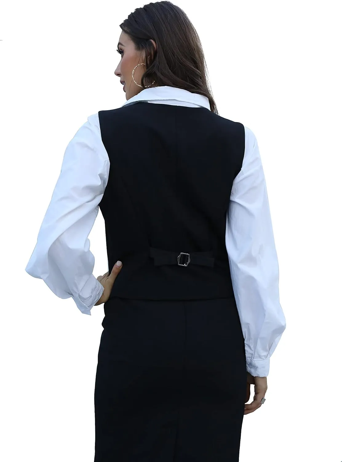 V VOCNI Women's Fully Lined 4 Button V-Neck Economy Dressy Suit Vest Waistcoat
