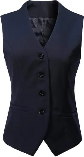 V VOCNI Women's Fully Lined 4 Button V-Neck Economy Dressy Suit Vest Waistcoat