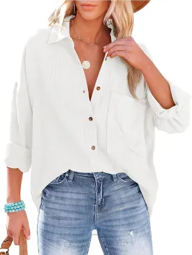 Wanzetaly Women's Button Down Shirts Cotton Oversized Dress Shirts Work Blouses Casual Tops with Pocket