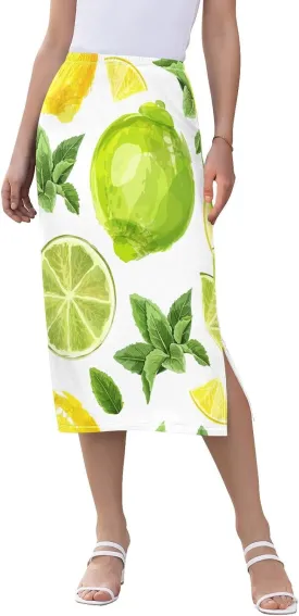 Women Midi Skirt Weekend Casual Side Slit Summer Skirt S-XXL