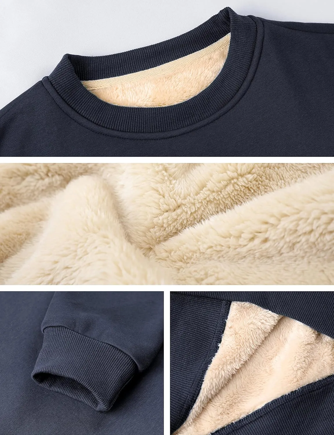 Yeokou Men's Fleece Sweatshirt Sherpa Lined Crewneck Basic Winter Thick Pullover Tops