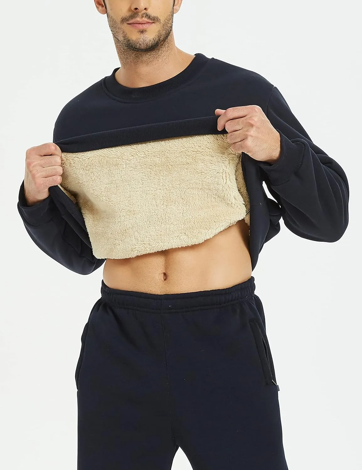 Yeokou Men's Fleece Sweatshirt Sherpa Lined Crewneck Basic Winter Thick Pullover Tops