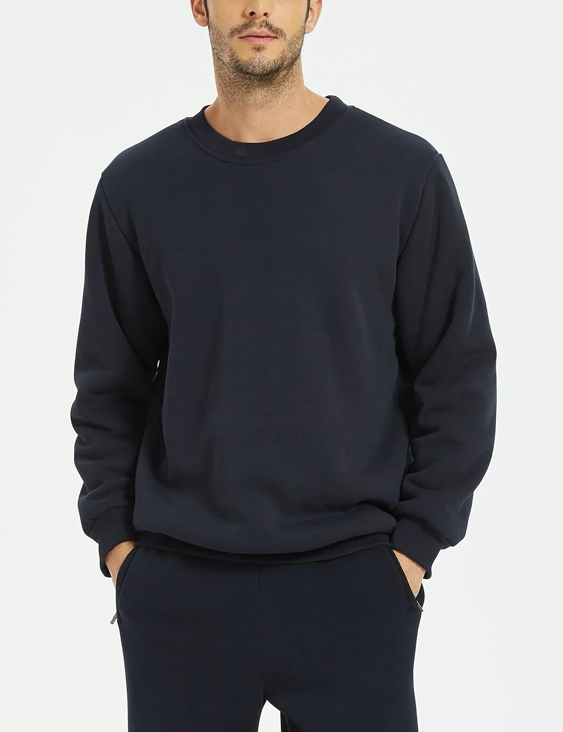 Yeokou Men's Fleece Sweatshirt Sherpa Lined Crewneck Basic Winter Thick Pullover Tops