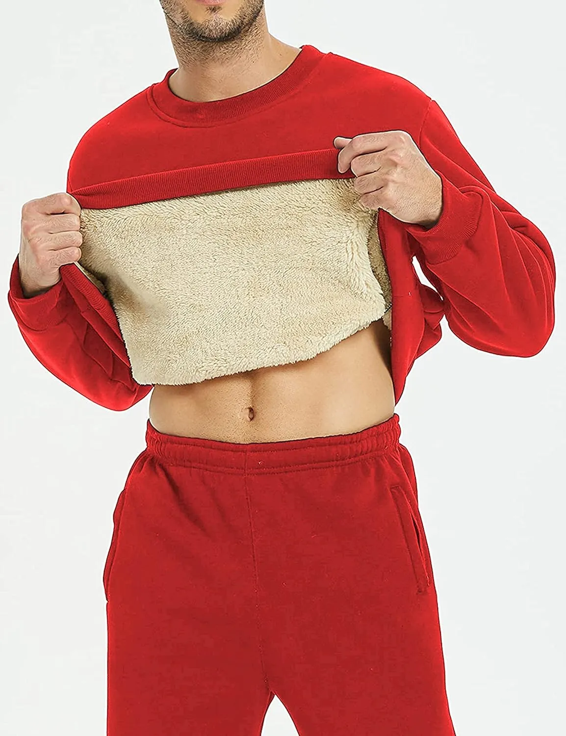 Yeokou Men's Fleece Sweatshirt Sherpa Lined Crewneck Basic Winter Thick Pullover Tops